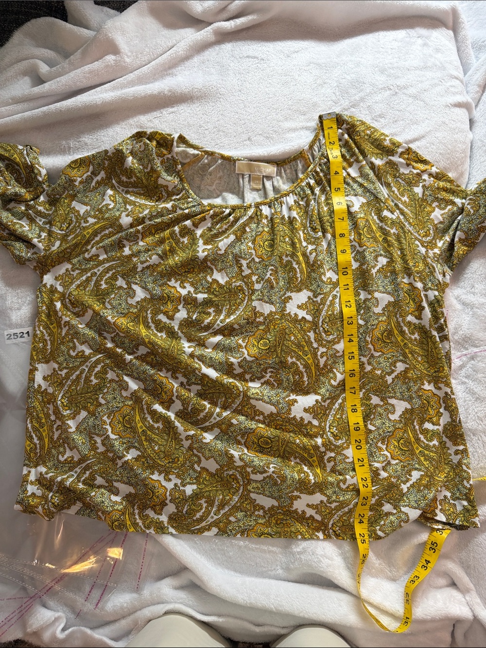 MICHAEL Michael Kors Olive and Cream Paisley Short Sleeve Blouse 2507